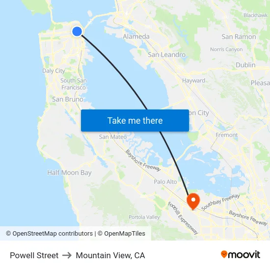 Powell Street to Mountain View, CA map