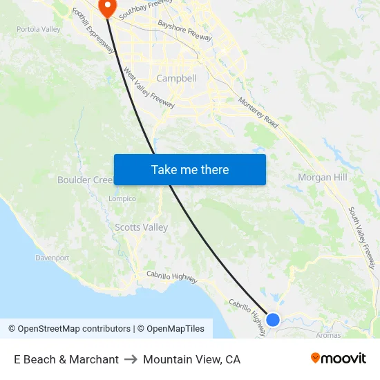 E Beach & Marchant to Mountain View, CA map