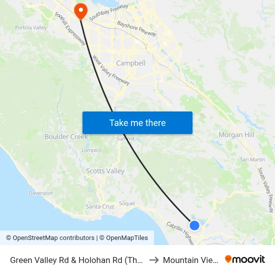 Green Valley Rd & Holohan Rd (The Towers) to Mountain View, CA map