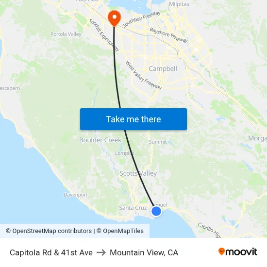 Capitola Rd & 41st Ave to Mountain View, CA map