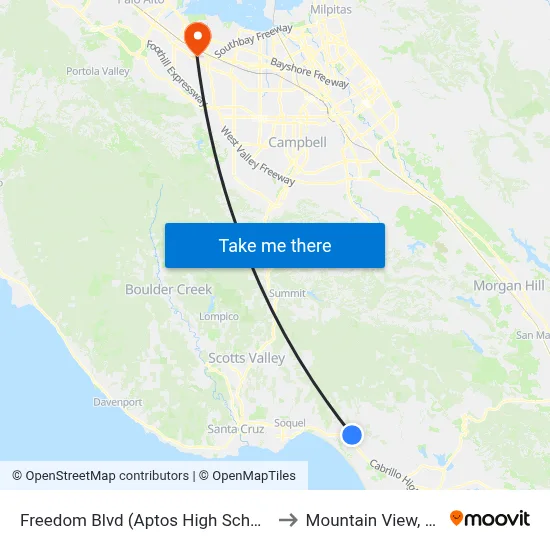 Freedom Blvd (Aptos High School) to Mountain View, CA map