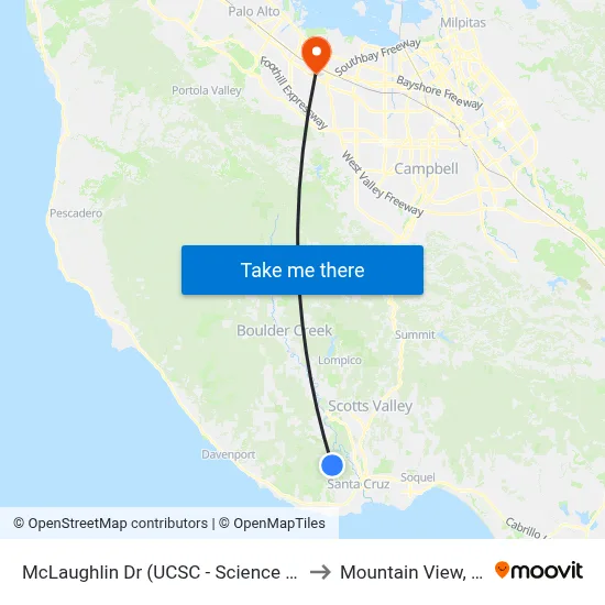 McLaughlin Dr (UCSC - Science Hill) to Mountain View, CA map