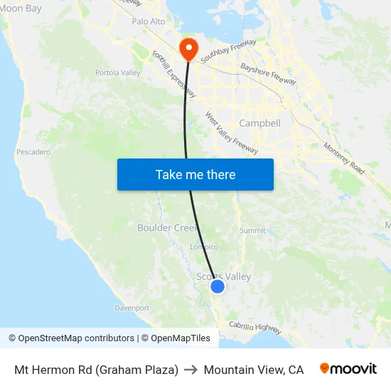 Mt Hermon Rd (Graham Plaza) to Mountain View, CA map