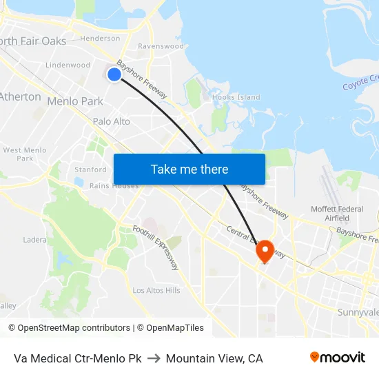 Va Medical Ctr-Menlo Pk to Mountain View, CA map