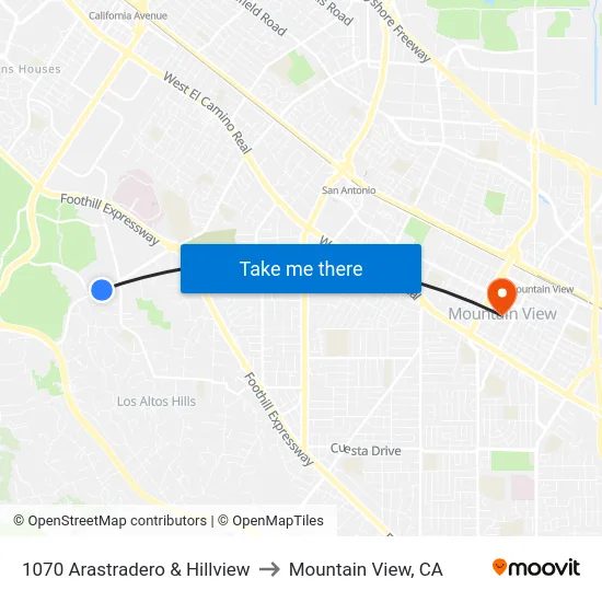 1070 Arastradero & Hillview to Mountain View, CA map