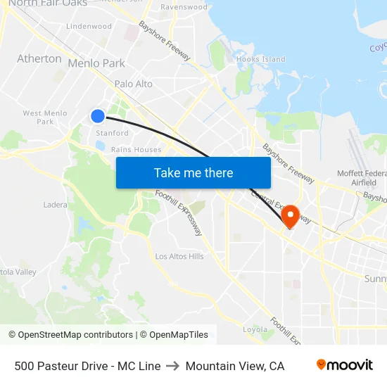 500 Pasteur Drive - MC Line to Mountain View, CA map