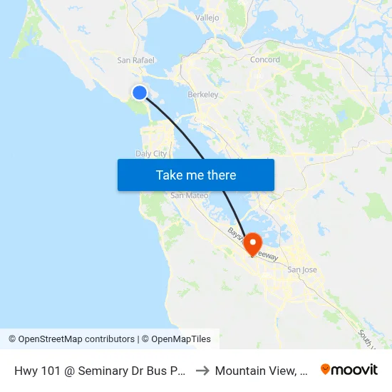 Hwy 101 @ Seminary Dr Bus Pad to Mountain View, CA map
