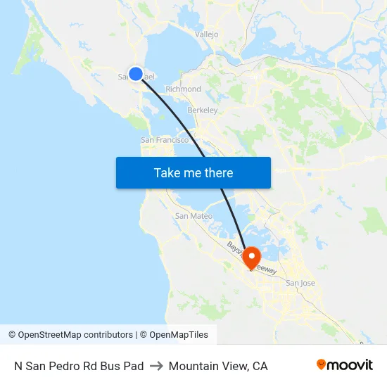 N San Pedro Rd Bus Pad to Mountain View, CA map