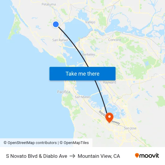 S Novato Blvd & Diablo Ave to Mountain View, CA map