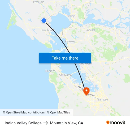 Indian Valley College to Mountain View, CA map