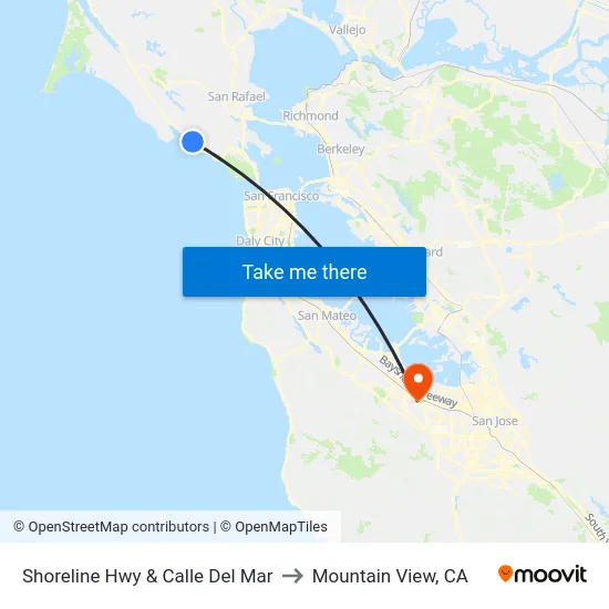 Shoreline Hwy & Calle Del Mar to Mountain View, CA map