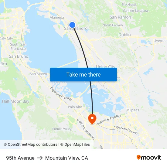 95th Avenue to Mountain View, CA map
