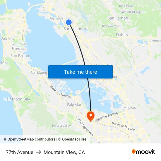 77th Avenue to Mountain View, CA map