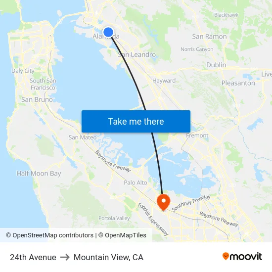 24th Avenue to Mountain View, CA map