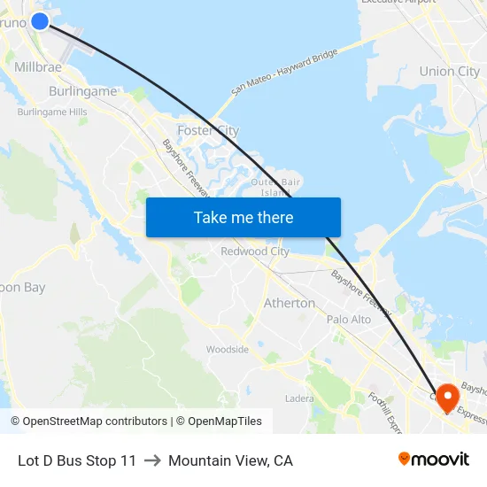 Lot D Bus Stop 11 to Mountain View, CA map