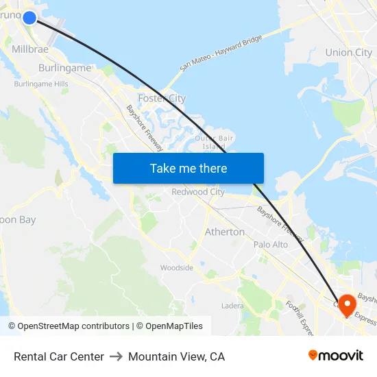 Rental Car Center to Mountain View, CA map
