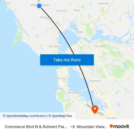 Commerce Blvd N & Rohnert Park Expy to Mountain View, CA map