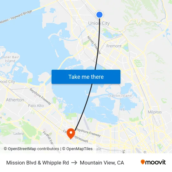 Mission Blvd & Whipple Rd to Mountain View, CA map