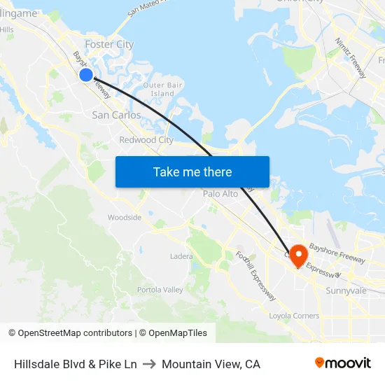 Hillsdale Blvd & Pike Ln to Mountain View, CA map