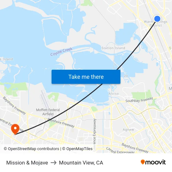 Mission & Mojave to Mountain View, CA map