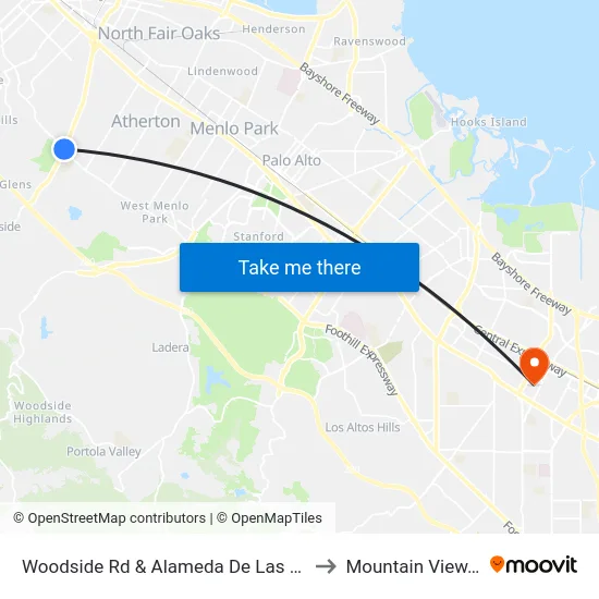 Woodside Rd & Alameda De Las Pulgas to Mountain View, CA map
