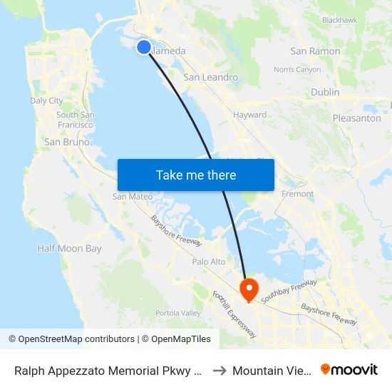 Ralph Appezzato Memorial Pkwy & Poggi St to Mountain View, CA map
