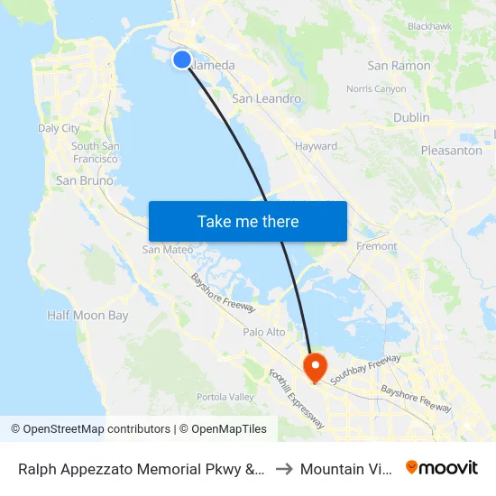Ralph Appezzato Memorial Pkwy & Coral Sea St to Mountain View, CA map