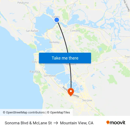 Sonoma Blvd & McLane St to Mountain View, CA map