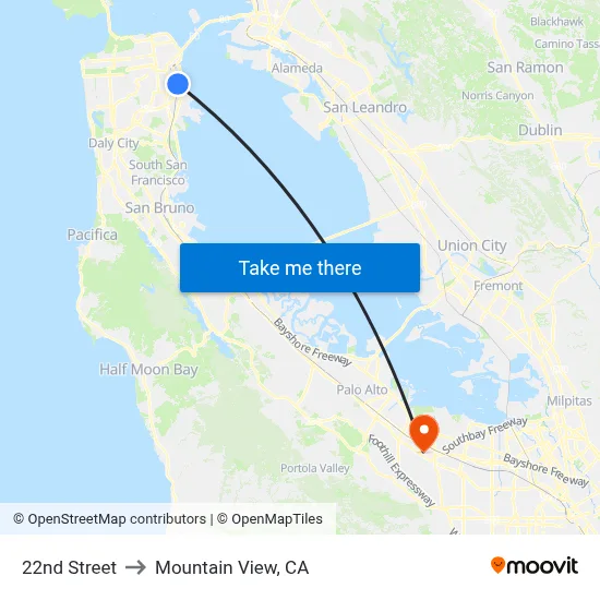 22nd Street to Mountain View, CA map