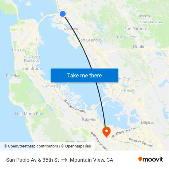 San Pablo Av & 35th St to Mountain View, CA map