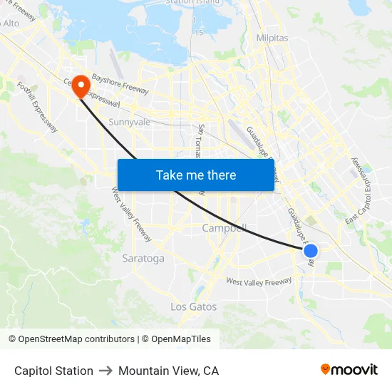 Capitol Station to Mountain View, CA map