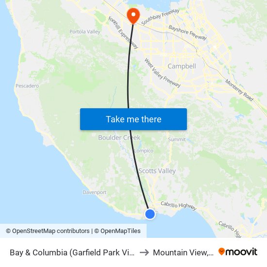 Bay & Columbia (Garfield Park Village) to Mountain View, CA map