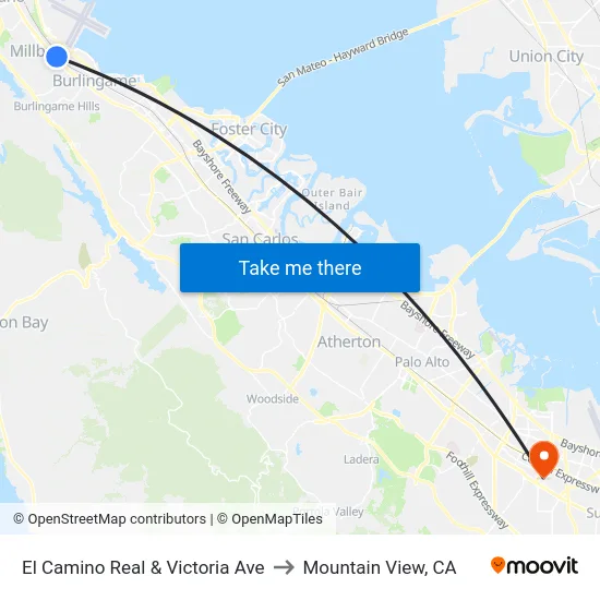 El Camino Real & Victoria Ave to Mountain View, CA map