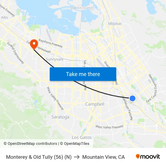Monterey & Old Tully (56) (N) to Mountain View, CA map