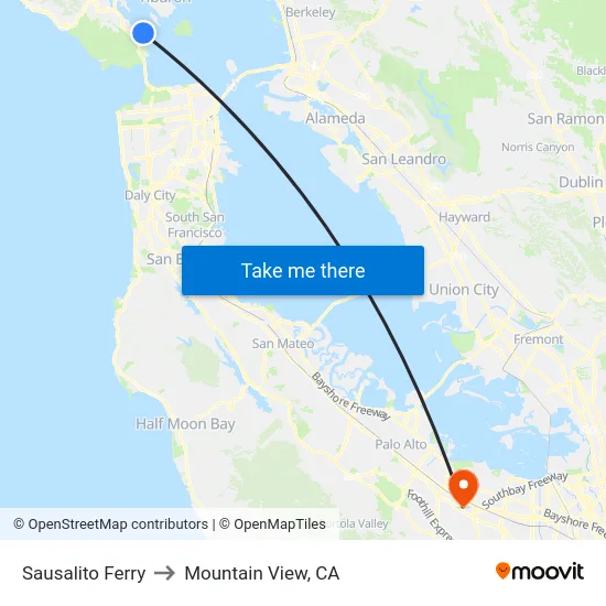 Sausalito Ferry to Mountain View, CA map