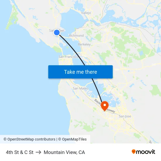 4th St & C St to Mountain View, CA map