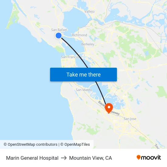 Marin General Hospital to Mountain View, CA map