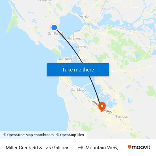 Miller Creek Rd & Las Gallinas Av to Mountain View, CA map