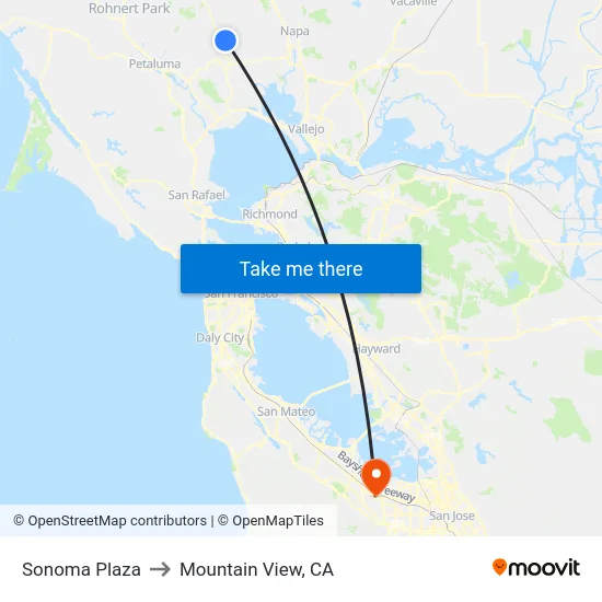 Sonoma Plaza to Mountain View, CA map