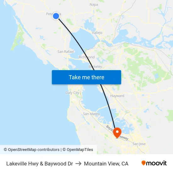 Lakeville Hwy & Baywood Dr to Mountain View, CA map