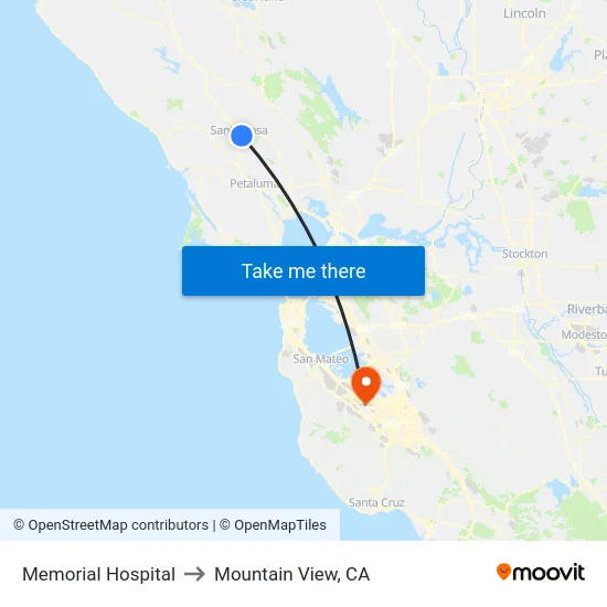 Memorial Hospital to Mountain View, CA map