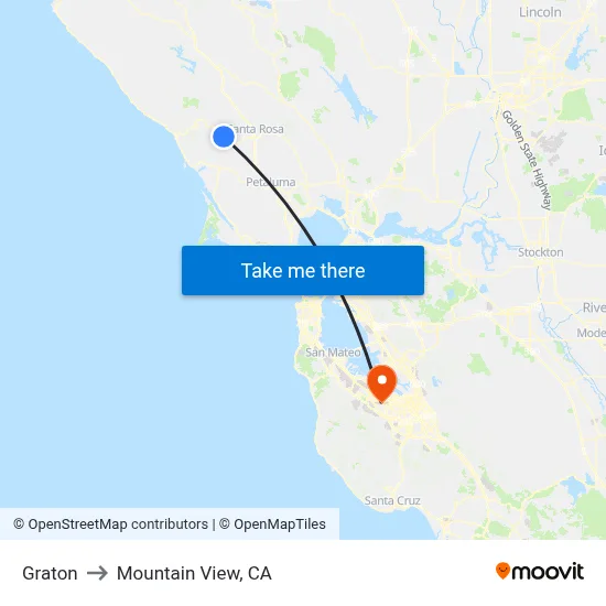 Graton to Mountain View, CA map