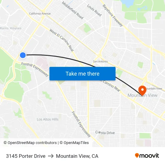 3145 Porter Drive to Mountain View, CA map