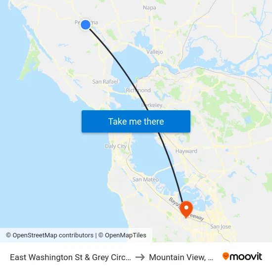 East Washington St & Grey Circle to Mountain View, CA map