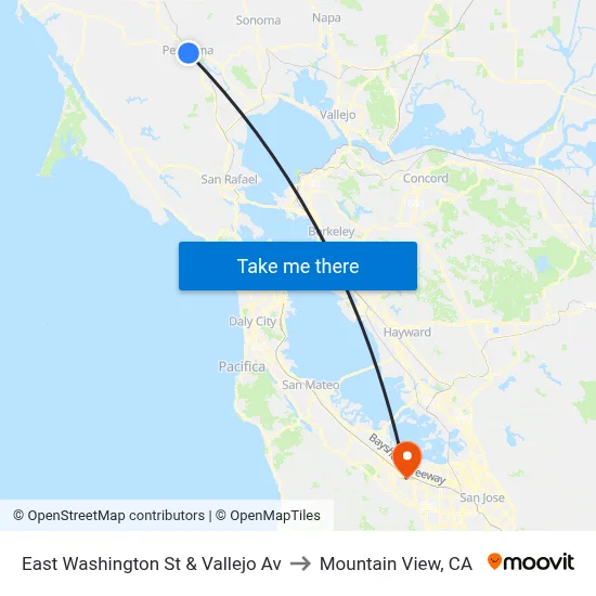 East Washington St & Vallejo Av to Mountain View, CA map