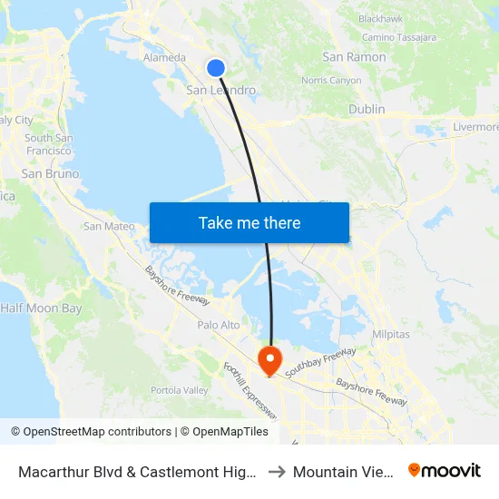 Macarthur Blvd & Castlemont High School to Mountain View, CA map