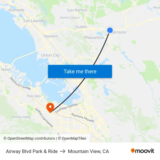 Airway Blvd Park & Ride to Mountain View, CA map