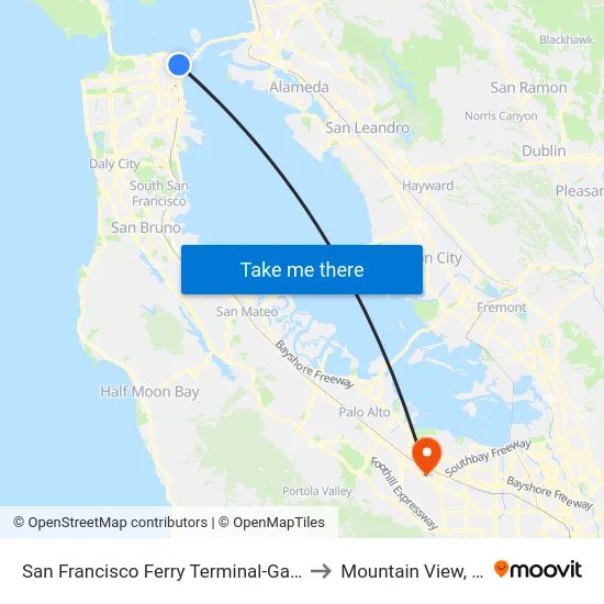 San Francisco Ferry Terminal-Gate C to Mountain View, CA map