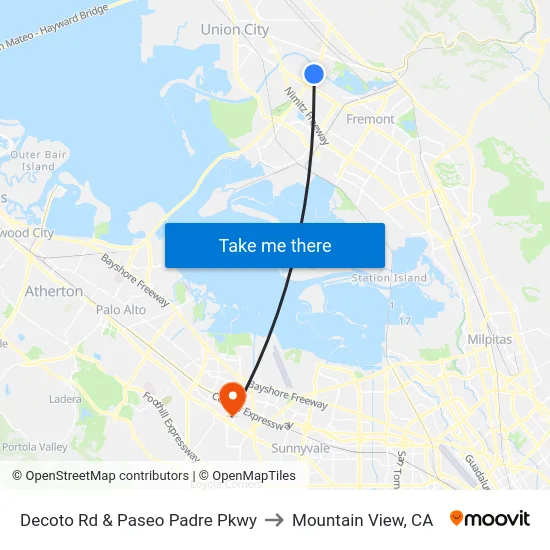 Decoto Rd & Paseo Padre Pkwy to Mountain View, CA map