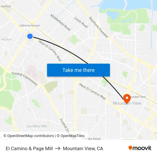 El Camino & Page Mill to Mountain View, CA map